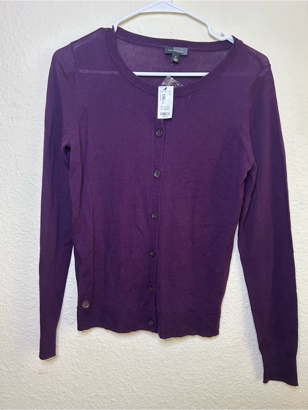 The Limited Purple Button Front Crewneck Cardigan Light Summer Casual Chic S NWT